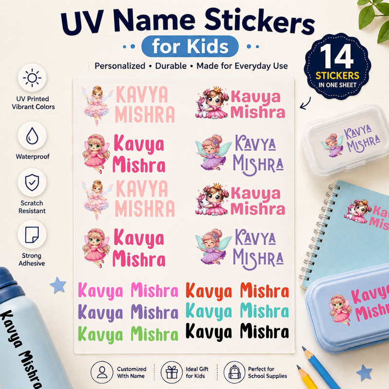 Personalized Barbie Kids Name Stickers (Waterproof, 14-Pack)