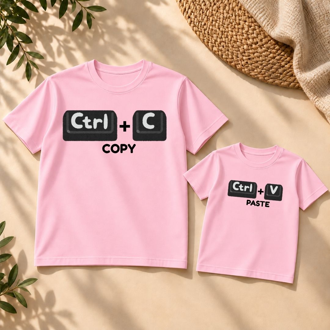 Copy Paste Ctrl+C Ctrl+V parent and kid twinning t-shirt set - pink