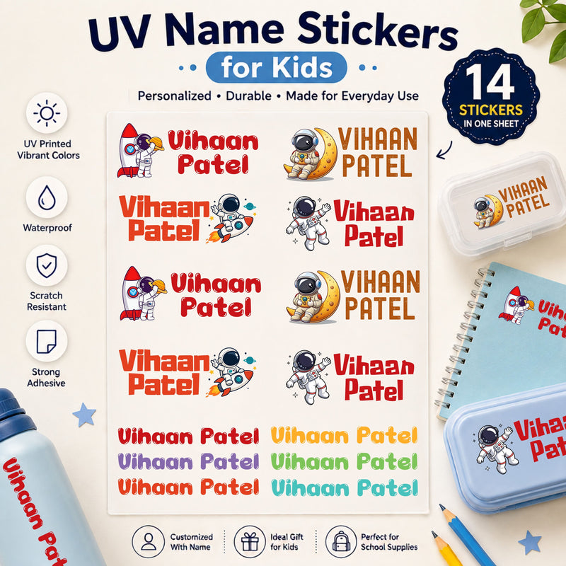 Personalized Space Kids Name Stickers (Waterproof, 14-Pack)