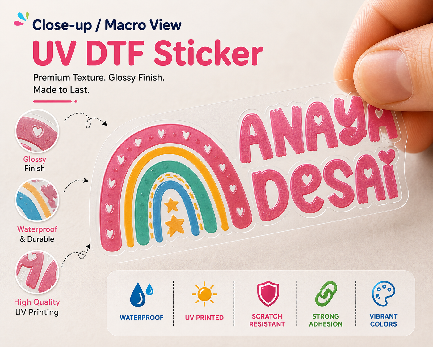 Personalized Rainbow Kids Name Stickers (Waterproof, 14-Pack)